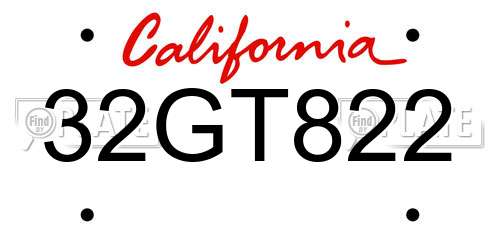32GT822 California License Plate