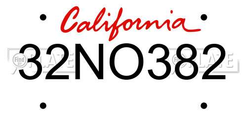 32NO382 California License Plate