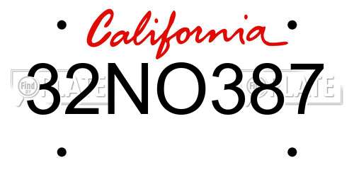 32NO387 California License Plate