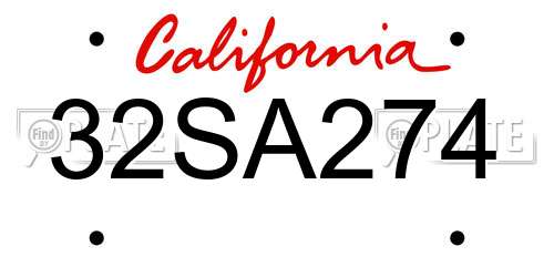 32SA274 California License Plate
