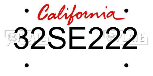 32SE222 California License Plate