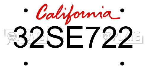32SE722 California License Plate
