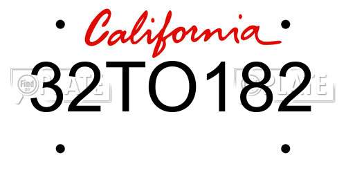 32TO182 California License Plate