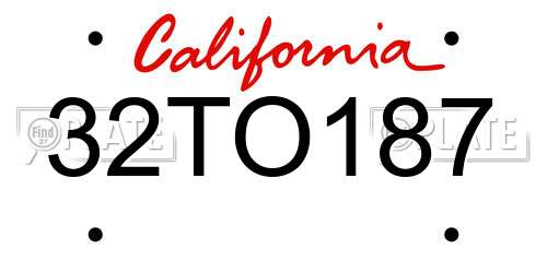 32TO187 California License Plate