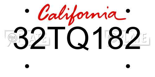32TQ182 California License Plate