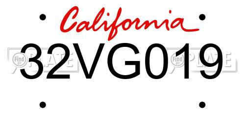 32VG019 California License Plate