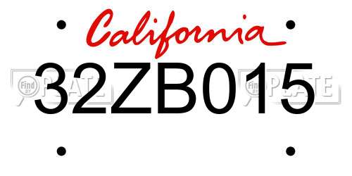 32ZB015 California License Plate