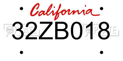 32ZB018 California License Plate
