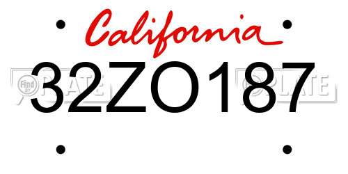 32ZO187 California License Plate