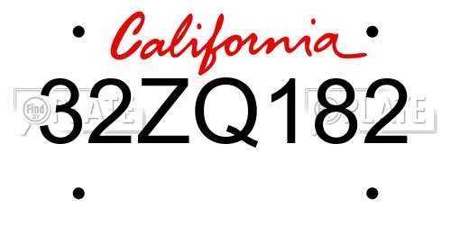 32ZQ182 California License Plate