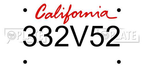 332V52 California License Plate