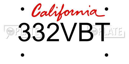 332VBT California License Plate
