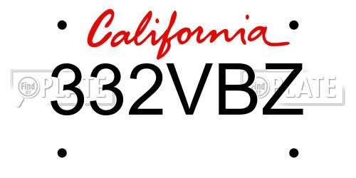 332VBZ California License Plate