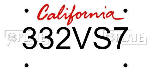 332VS7 California License Plate