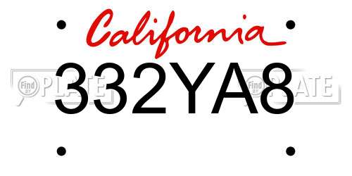 332YA8 California License Plate