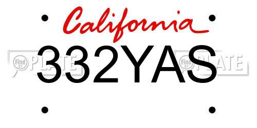 332YAS California License Plate