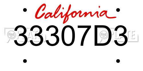 33307D3 California License Plate