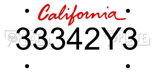 33342Y3 California License Plate