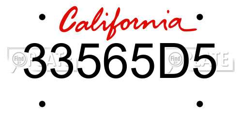 33565D5 California License Plate