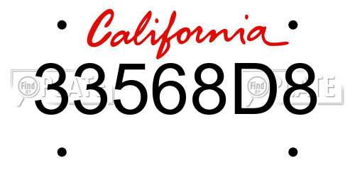 33568D8 California License Plate