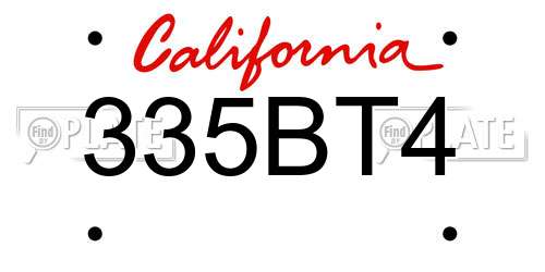 335BT4 California License Plate
