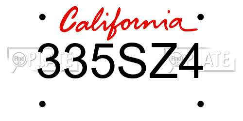 335SZ4 California License Plate