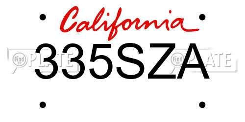 335SZA California License Plate
