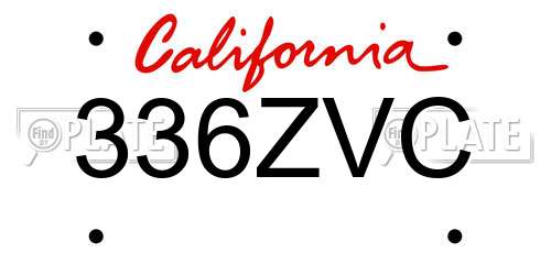 336ZVC California License Plate