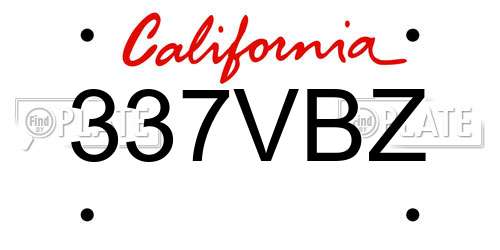 337VBZ California License Plate