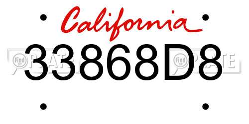 33868D8 California License Plate