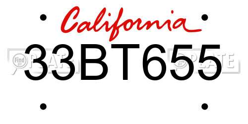 33BT655 California License Plate