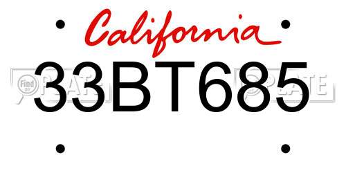 33BT685 California License Plate