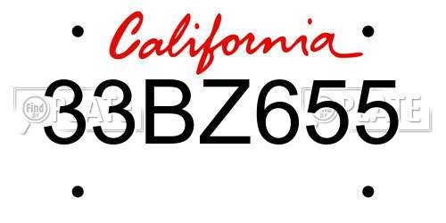 33BZ655 California License Plate