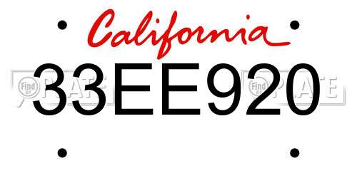 33EE920 California License Plate