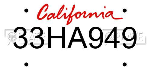 33HA949 California License Plate
