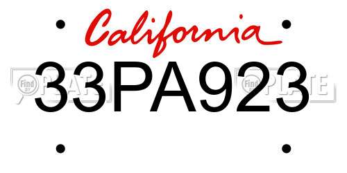 33PA923 California License Plate