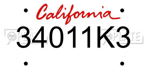 34011K3 California License Plate
