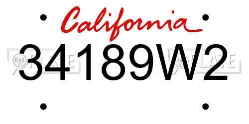 34189W2 California License Plate