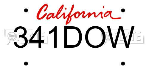 341DOW California License Plate