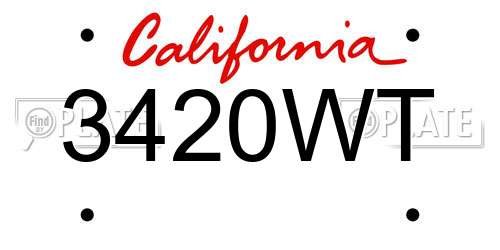 3420WT California License Plate