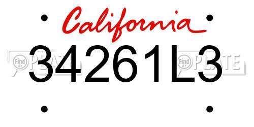 34261L3 California License Plate