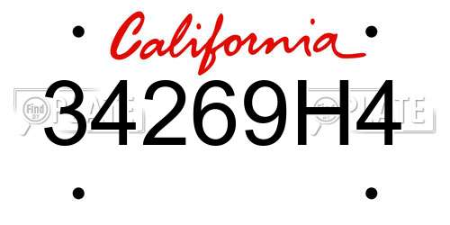 34269H4 California License Plate