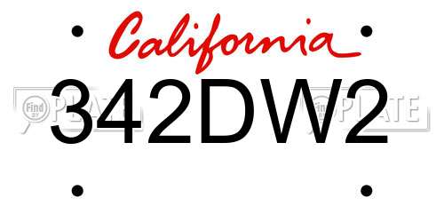 342DW2 California License Plate