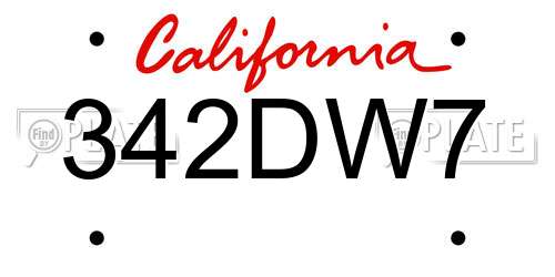 342DW7 California License Plate