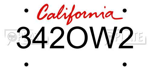 342OW2 California License Plate