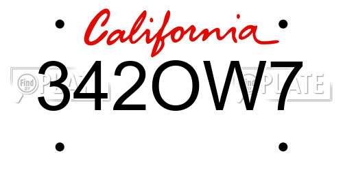 342OW7 California License Plate