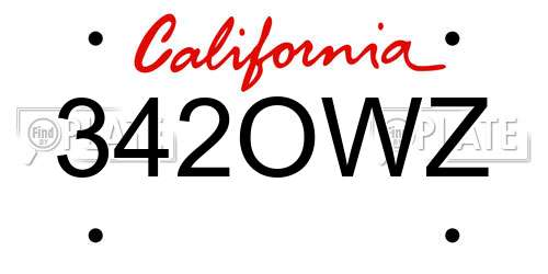 342OWZ California License Plate