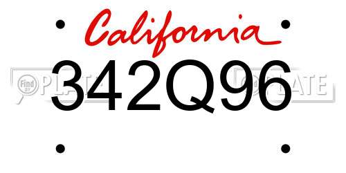 342Q96 California License Plate