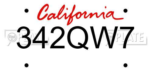 342QW7 California License Plate