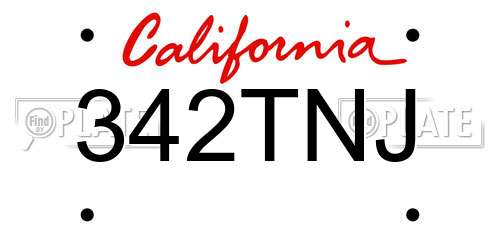342TNJ California License Plate
